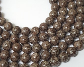 Cuentas redondas de piedras preciosas de obsidiana con forma de copo de nieve marrón de 10 mm, hebra de 15,5 pulgadas