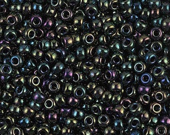 8/0 Miyuki Rocaille Glass Seed Beads, Metallic Forest Green Iris #453, 20 Grams