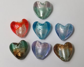 14mm Glass Foil Puffy Heart Beads, 10 Pcs - Select Colour