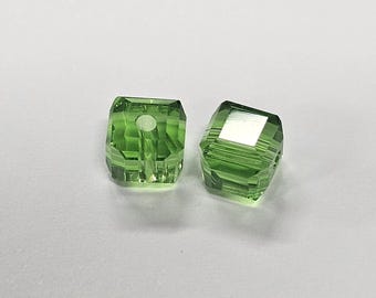 6mm Grass Green Faceted Crystal Cube Beads, 50 Pcs