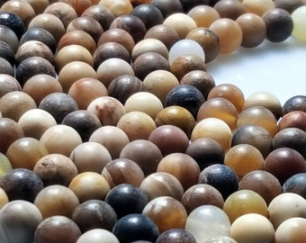 Natural Petrified Wood 6mm Frosted Round Beads - 15.5" Strand