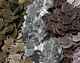 15x12mm Hand Made With Love (on both sides) Charms, Select Finish and Amount