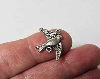 21x17mm Metal Bird 2 Loop Connector Beads, Antique Silver, 10 Pcs