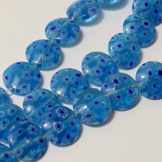 Lot De Perles En Pâte De Verre Millefiori Et Cubes Décorés - Bleu Foncé, Diverses Formes - Neuf