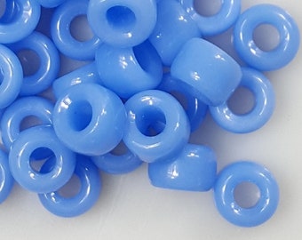 Czech  6mm x 9mm Crow Roller Beads, Large 3mm Hole, Opaque Light Blue Glass Beads, Select 20 or 50 Beads