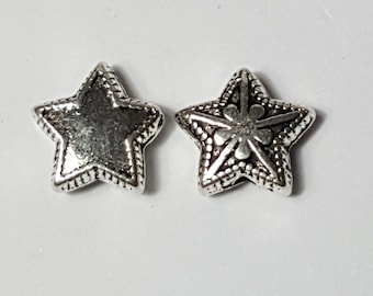 Tibetan Style Alloy Star Beads, 9.5x10.5x4mm, Antique Silver, ID - 1mm, Select:  10 or 20 pieces