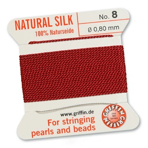 Griffin Silk Bead Cord with Needle (GJW), Garnet, 2 Metres - Select Size