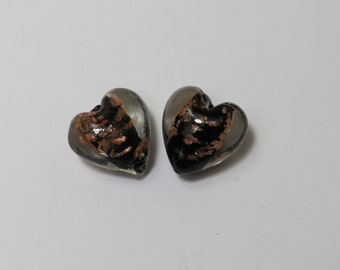 14mm Black Core Aventurine Glass Puffy Heart Beads, 10 Pcs