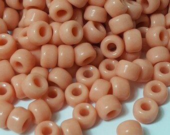 Czech  6mm x 9mm Glass Crow Roller Beads, Large 3mm Hole, Opaque Peach - Select 20 or 50 Beads