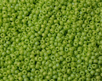8/0 Miyuki Matte Opaque Chartreuse AB #416FR Glass Seed Beads, 20 Grams