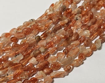 6-8mm Natural Golden Sunstone Tumbled Nugget Beads, 15.5" Strand