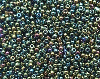 8/0 Miyuki Japanese Seed Beads, Metallic Forest Green Iris 8-9453 - 20 Grams