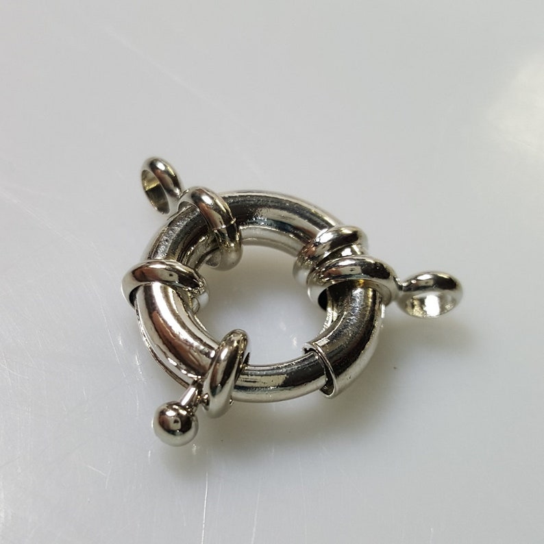 Incl Loops 30x22x5mm Large Brass Spring Clasps Hole: 3mm 5 Pieces Ring 17mm Silver Finish