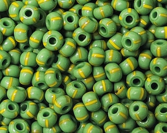 7/0 Czech Ornela Glass Green/Yellow (Col: 53800) Striped Seed Beads, 20 Grams