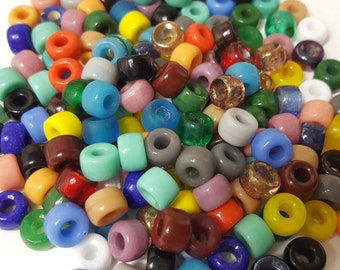 Czech 6mm x 9mm Glass Crow Roller Beads, Large 3mm Hole, Mixed Colours - Select 20 or 50 Beads