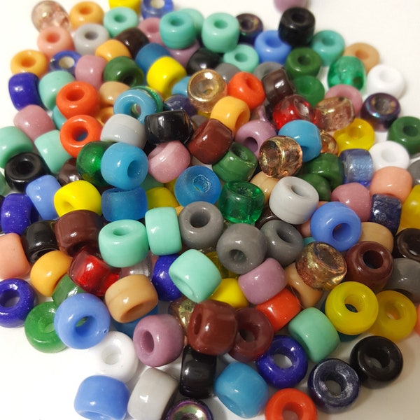 Czech 6mm x 9mm Glass Crow Roller Beads, Large 3mm Hole, Mixed Colours - Select 20 or 50 Beads