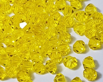 4mm Citrine Swarovski Bicone Faceted Crystal Beads - Select 20 or 50 Beads