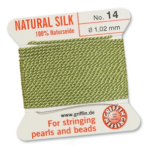 Griffin Silk Bead Cord with Needle (GJW), Jade Green, 2 Metres - Select Size