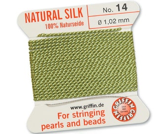 Griffin Silk Bead Cord with Needle (GJW), Jade Green, 2 Metres - Select Size