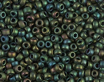 8/0 Miyuki Metallic Dark Green Iris #2066 Rocaille Seed Beads, 10 Grams