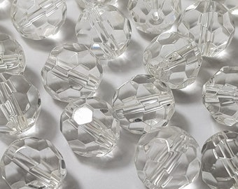 10mm Faceted Clear Crystal Glass Beads, 20 Pcs