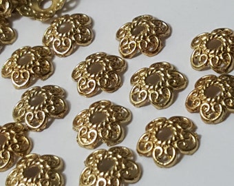 12mm Gold Plated Floral Bead Caps - 20 Pcs