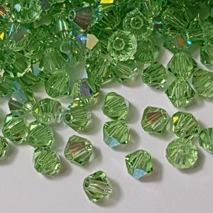4mm Peridot AB Swarovski Bicone Faceted Crystal Beads - Select 20 or 50 Pcs