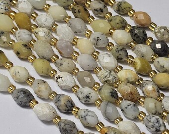6x8mm Natural Dendrite Faceted Rice Beads, 15" Strand
