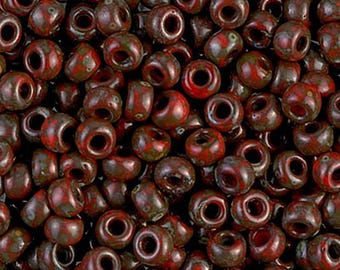 6/0 Miyuki Garnet Picasso #4513 4mm Rocaille Glass Seed Beads, 20 Grams