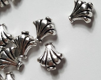Tibetan Floral Shell Beads, 9x10x4mm, Antique Silver, Double Sided - Select 10 or 20 Pieces