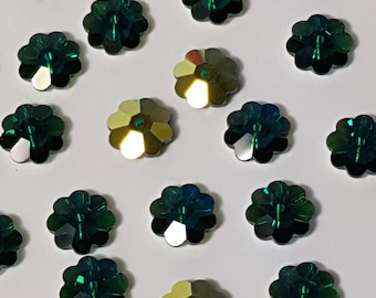 10mm Swarovski Margarita (3700) Crystal Beads, Emerald AB, 12 Pieces