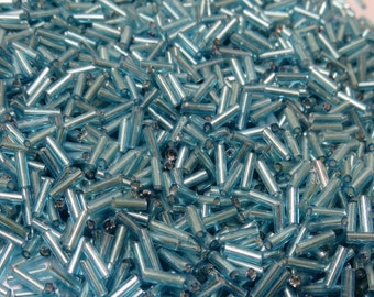 6mm Glass Bugle Beads, Silver Lined Aqua - 20 Grams