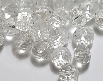 Crystal Clear Faceted Crystal Rondelle Beads - 4x3mm/6x4mm/8x6mm/10x8mm or 12x8mm - Select 50 or 100 Pcs
