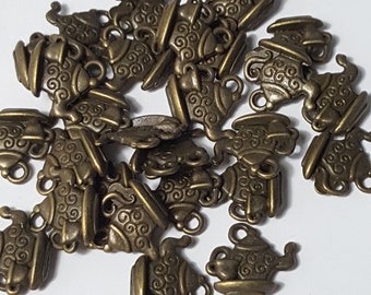 Teapot Charms, 14x15mm, Antique Brass Finish - 8 Charms