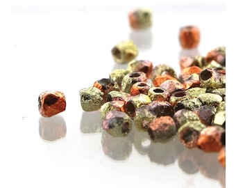 2mm Czech Etched California Gold Rush Fire Polished Beads, 100 Pcs