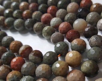 Natural Ocean Jasper 8mm Round Faceted Beads - 15" Strand