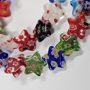 12mm Star Shaped Millefiori Glass Beads, Multicolored, 14" Strand (Approx 32 Beads)