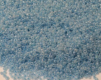 11/0 Opaque Light Blue Pearl Round Seed Beads, 20 Grams
