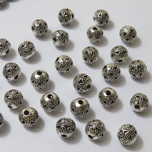 8mm Tibetan Style Antique Silver Metal Beads, 20 Pcs