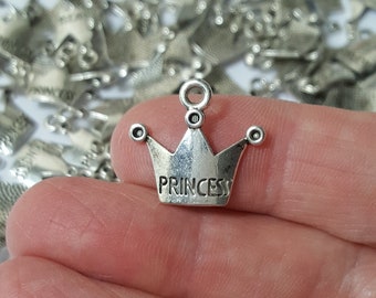 17x19mm Princess Crown Antique Silver Metal Charms, 10 Pcs