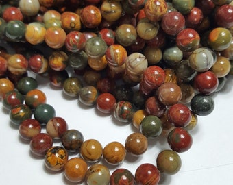 Natural Picasso Stone Smooth Round Beads, 15.5" Strand - Select 4mm, 6mm or 8mm