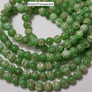 6mm Round Glass Millefiori Beads, 15&quot; Strand - Select Colour
