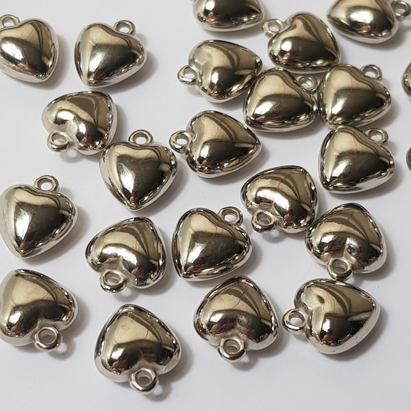 18x15mm Antique Silver Lucite Puffy Heart Charms - 10 Pcs