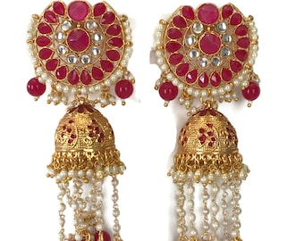 Ea e2048 Indian Bollywood Fashion Party wear Jewelry Blue Polki /& Pearls Jhumka Jhumki Earring set