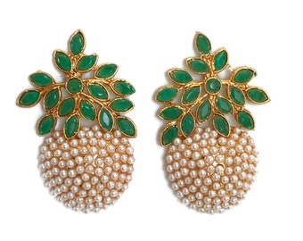 Ea e2048 Indian Bollywood Fashion Party wear Jewelry Blue Polki /& Pearls Jhumka Jhumki Earring set