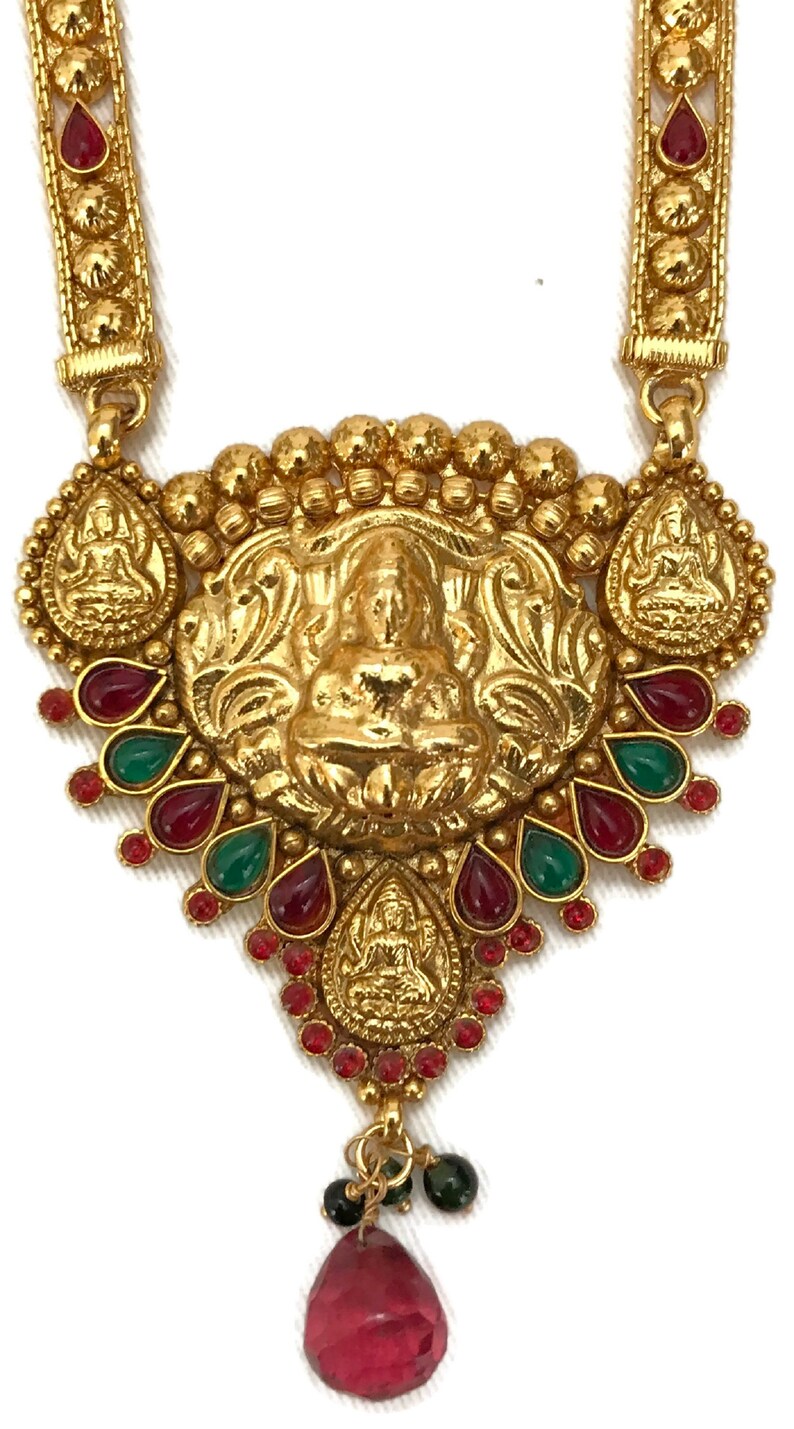 Indian Jewelry Polki Lakshmi Ji Necklace Pendant Set Indian Temple Bollywood Party wear Jewelry Na n180