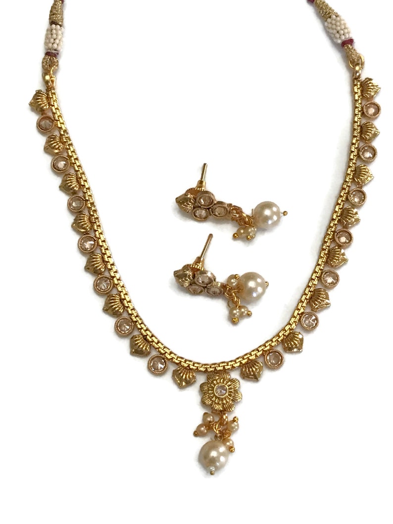 Pearls /& Polki Golden Necklace Pendant Earring Set Indian Bollywood Fashion Party wear Jewelry Na n2128