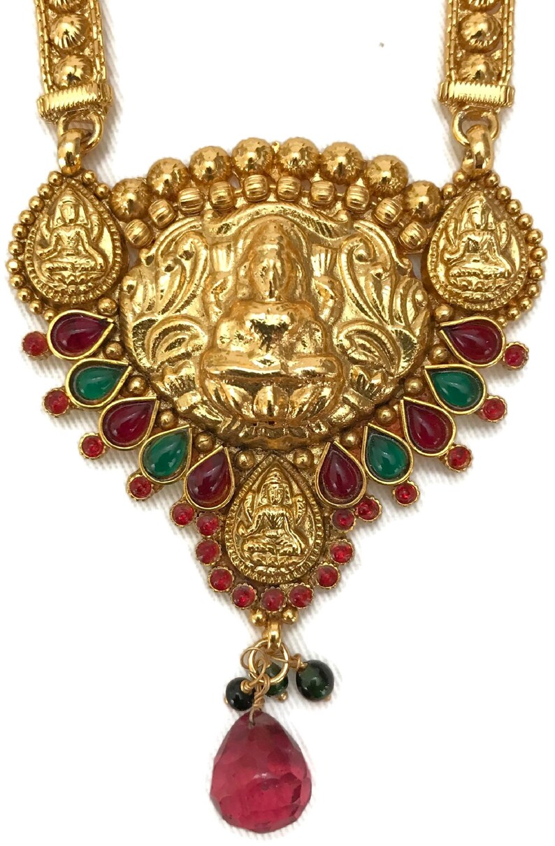 Indian Jewelry Polki Lakshmi Ji Necklace Pendant Set Indian Temple Bollywood Party wear Jewelry Na n180