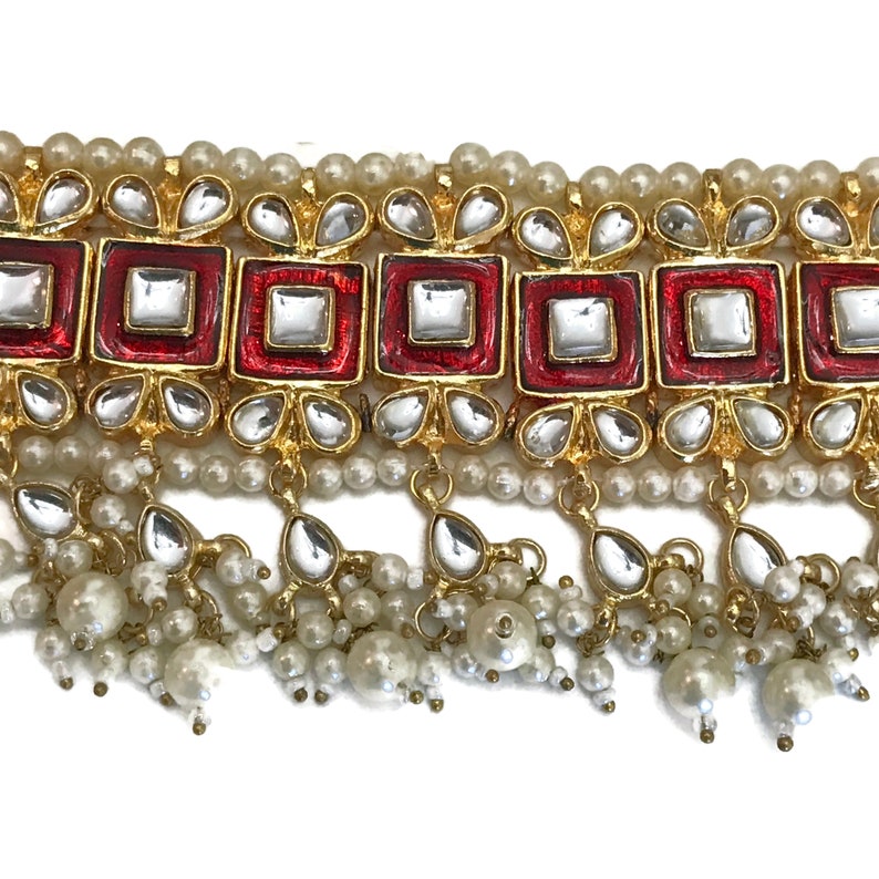 Maang Tikka Earring Set Kundan /& Pearls Choker Golden Necklace Na n463 Indian Bollywood Fashion Party wear Jewelry