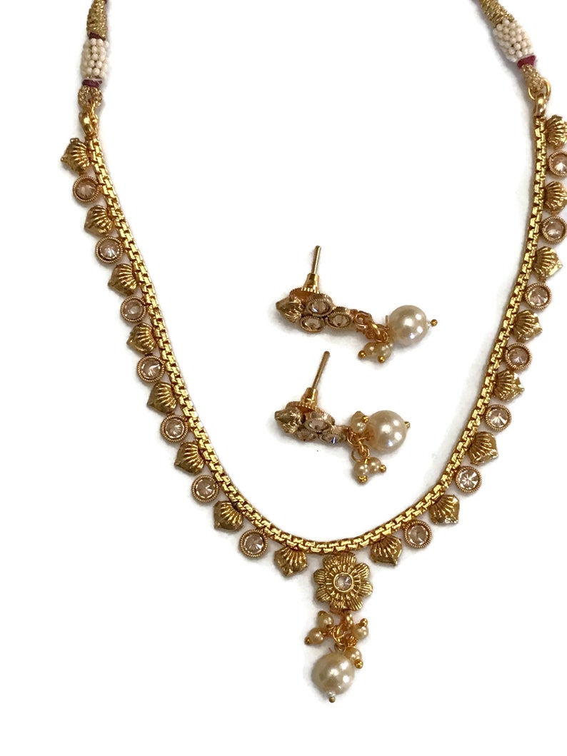 Pearls /& Polki Golden Necklace Pendant Earring Set Indian Bollywood Fashion Party wear Jewelry Na n2128